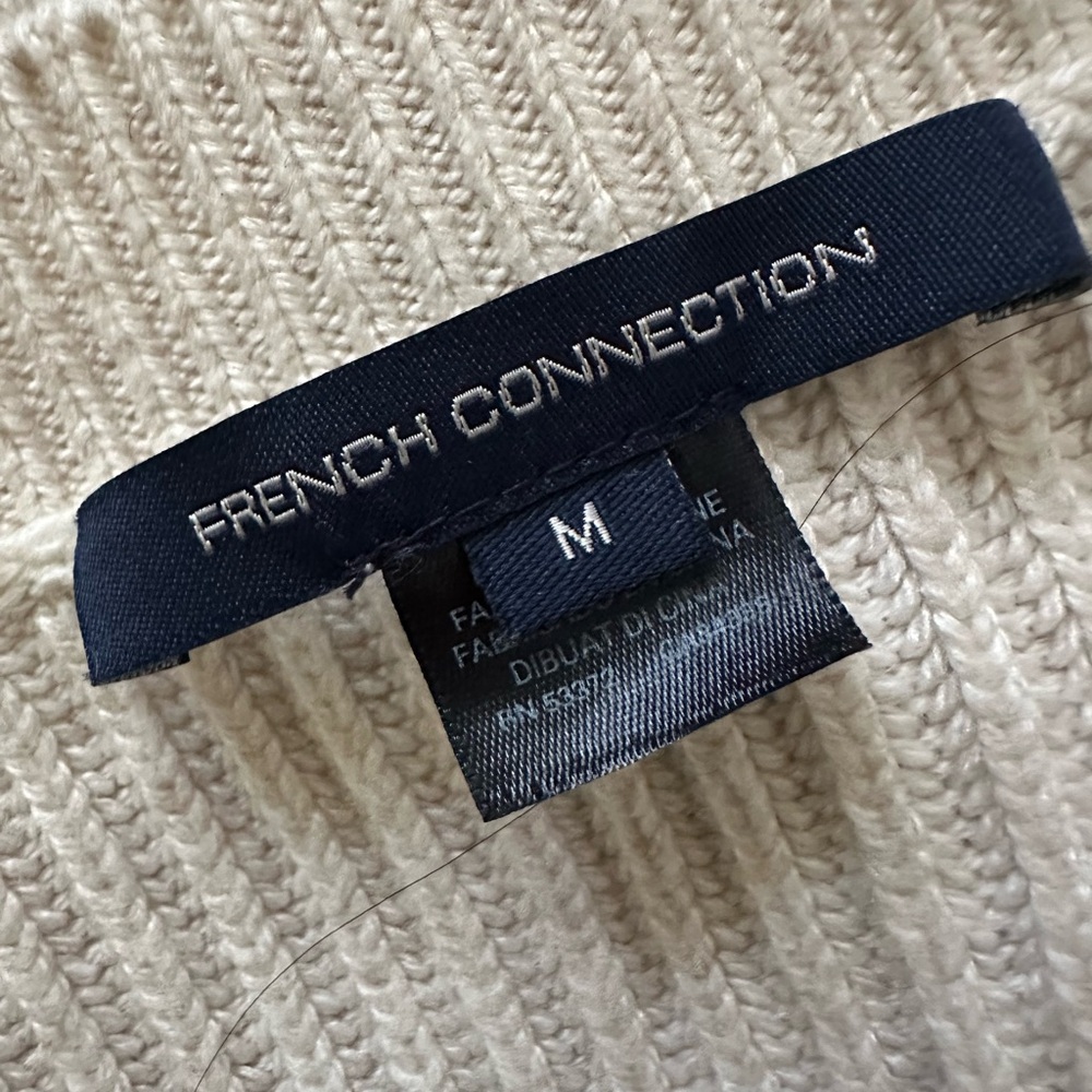 French Connection Cream Ribbed V-Neck Sweater - Picture 3 of 4
